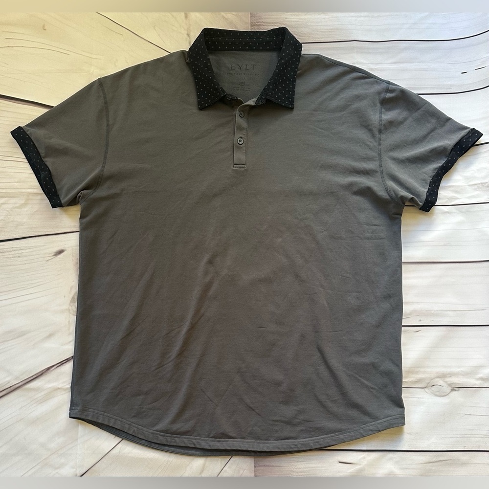 BYLT Men's Drop Cut Lux Polo Gray polka dot Size XL Golf Casual Performance